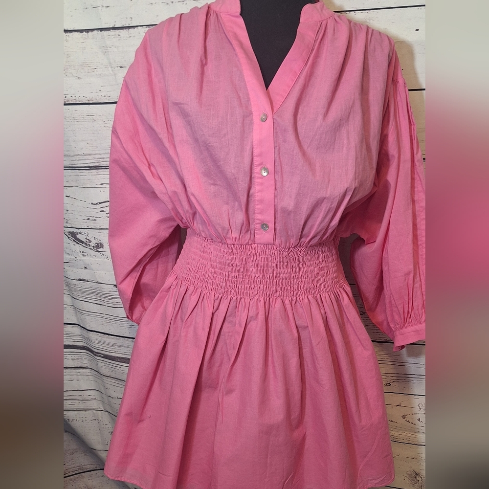 Pinch Pink Puff Sleeve Mini Dress Sz. L #2002 - Picture 2 of 7